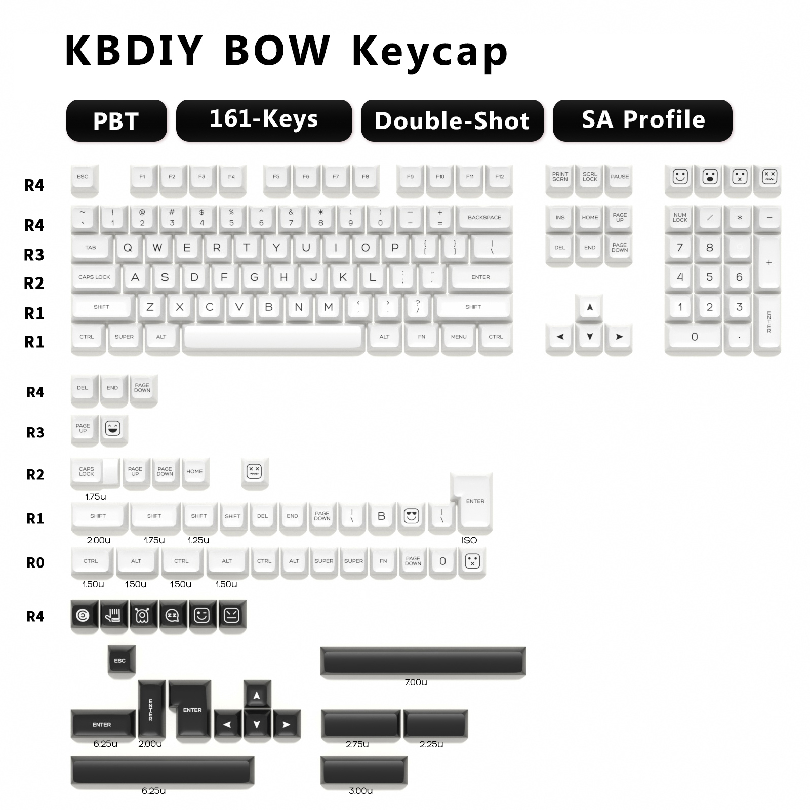 KBDiy 161 Keys/Set SA Profile GMK BOW Keycap Set Double Shot White Keycaps Custom ISO PBT for Mechanical Keyboard for MX Switch: Olive
