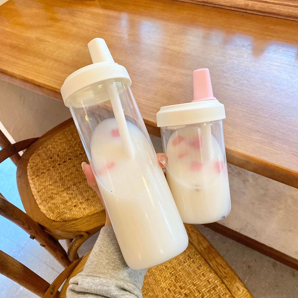 500/850 ml Waterflessen Sap Melk Plastic Beker met Deksel Stro Bubble Thee Koffiekopjes Transparante Grote Capaciteit drinkware