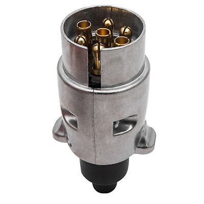 12V 7Pin Trailer Plug Round Wiring Light Towing Metal Caravan Truck Boat Socket Silver