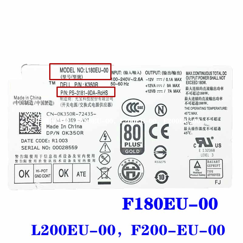 Original PSU For Dell 780 790 990 7010 9010 180W Power Supply L180EU-00 F180EU-00 L200EU-00 F200EU-00 C0G5T 6YWW7 M178R