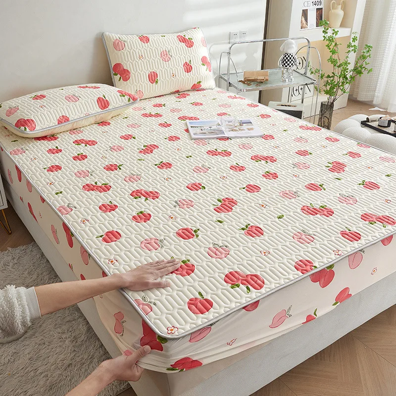 Zomer Verdikte Latex Hoeslaken Antislip Beschermende Sprei Airconditioner Driedelige Set Zomer Slaapmat: violet