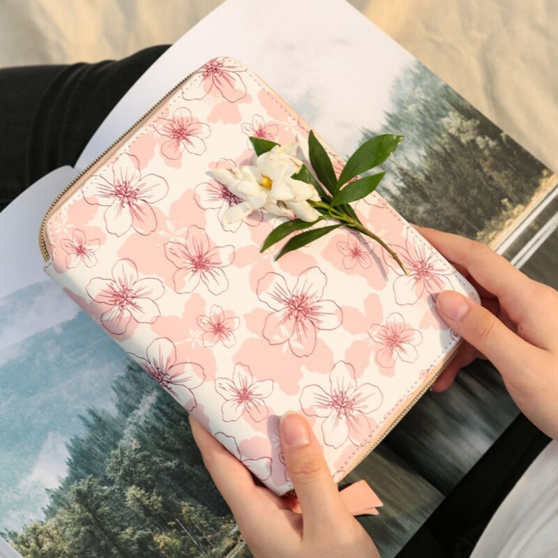Cartoon Flower B6 Zipper Notebook Notepad with Pen Set Leather Planner Diary Journal Agenda Stationery