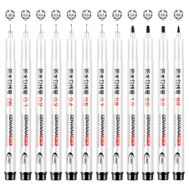 12 størrelse sorte finelinerink penne vandtæt blæk mikrolinje til kunstner tegning pensel pen: Default Title