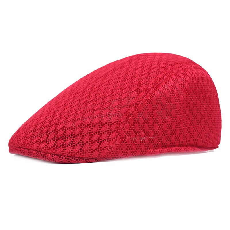 Novedad de , gorras tipo boina de verano informales a la para hombres, gorras con visera de malla, boinas de rejilla, sombreros, gorro transpirable ajustable: Rojo
