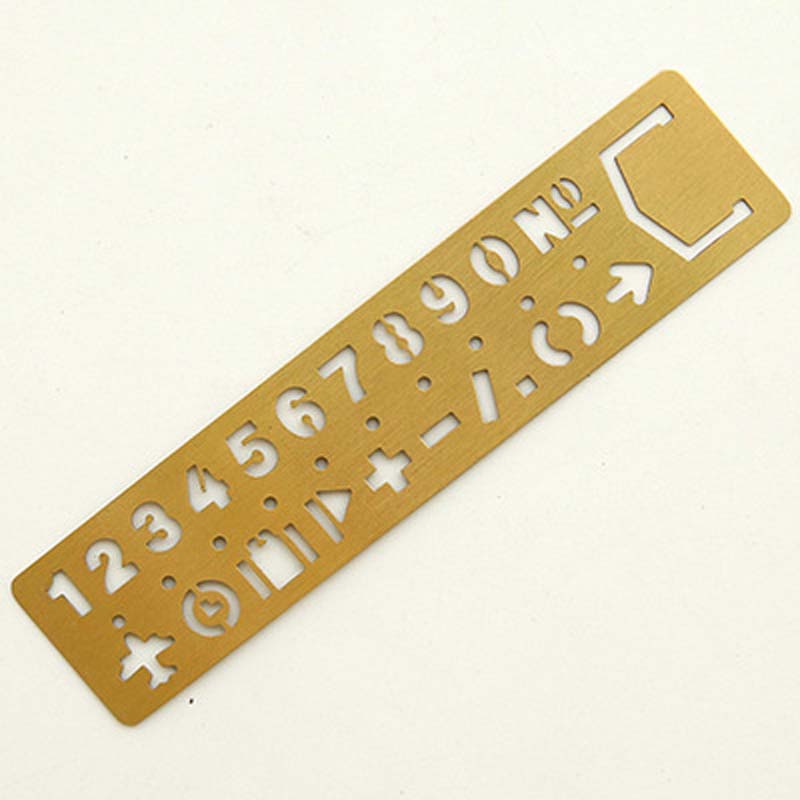 EZONE Number/Alphabet Pattern Ruler Golden Metal Drawing Template Multifunctional Hollow Out Brass Ruler Bookmark School Supply: Figure ruler