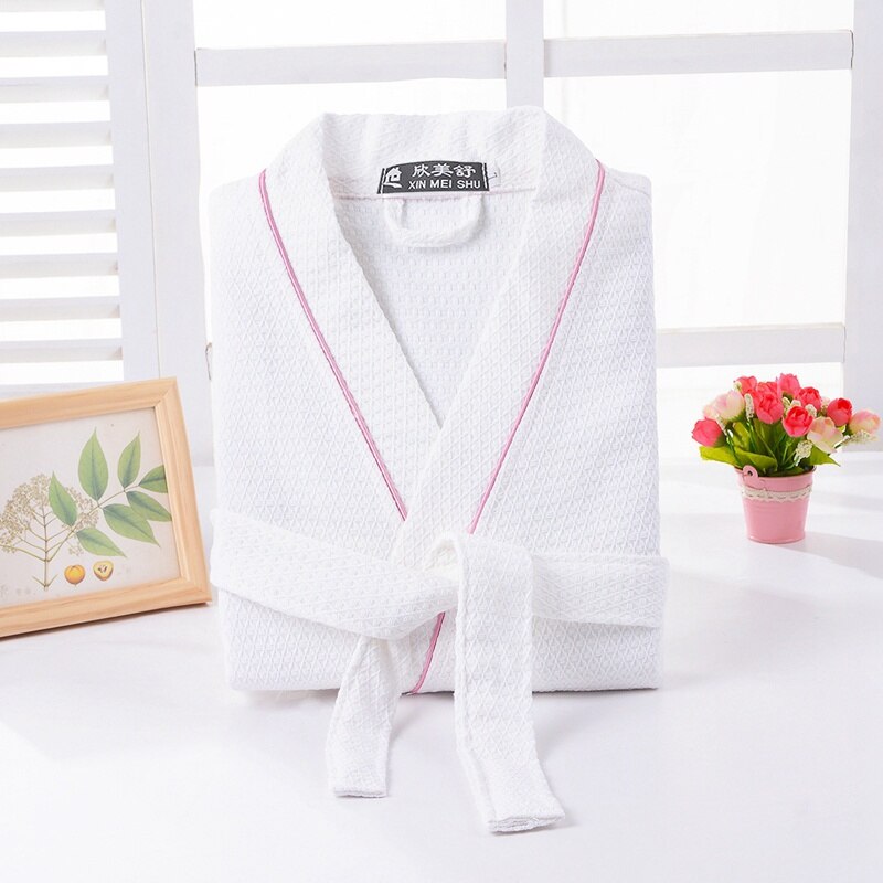 Kimono morgonrock herr v-ringad bomull badrock herrrock sparock hane plus size xxl pyjamas traditionella nattkläder vår sommar: Vit-rosa linje / L