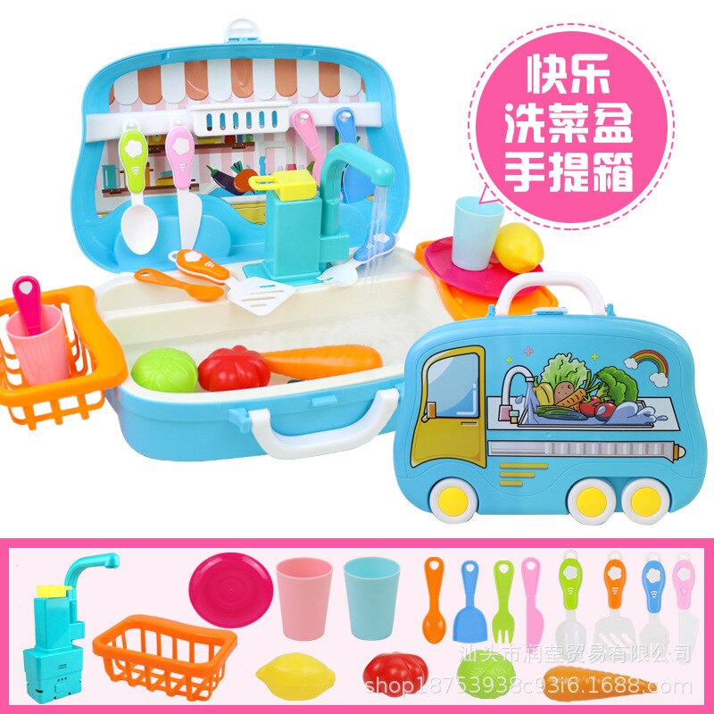 Kinderen Kleine Elektrische Boor Speelhuis Speelgoed Meisje Keuken Speelgoed Set Wastafel Speelgoed Koffer: Play House Washing Basin  Suitcase  