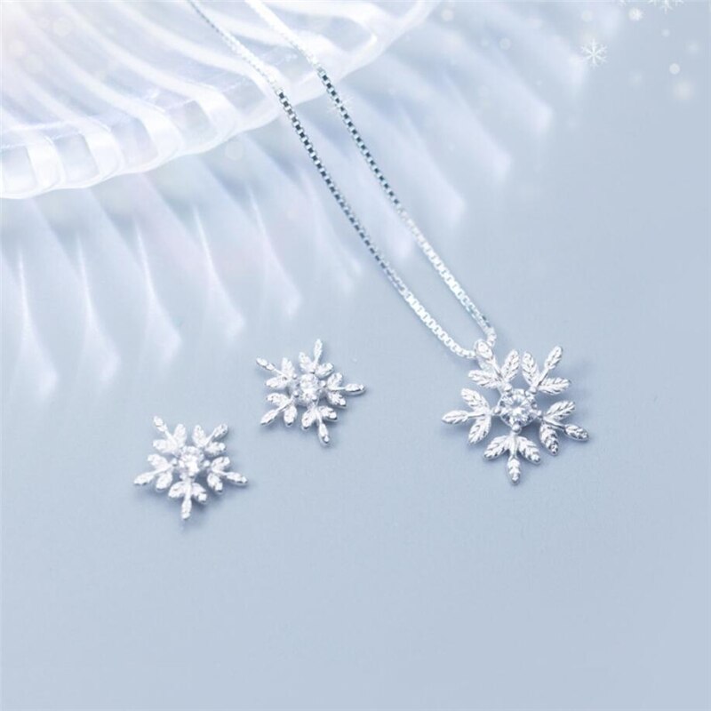 Original Snowflake Pendant Simple Clavicle Chain 925 Sterling Silver Temperament Personality Female Necklace SNE085: Set(2pieces)