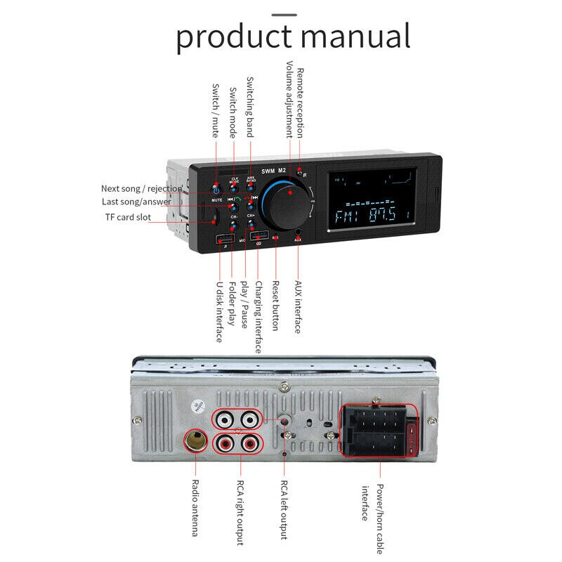 Car Central Control Audio Bluetooth Radio Stereo Player USB/AUX/FM/MP3 Android