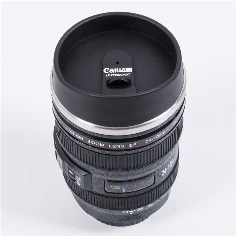 Neue 24-105MM Objektiv THERMOS Kamera Reise Kaffee Tee Tasse Becher Objektiv Kreative Tasse Edelstahl Gebürstet Liner schwarz
