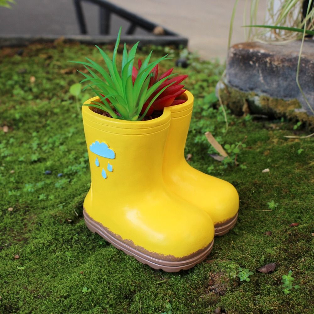 Garden Decoration Resin Rain Boot Planter Funny Decorative Hydroponic Flower Holder Crafts Vase Ornament Bonsai