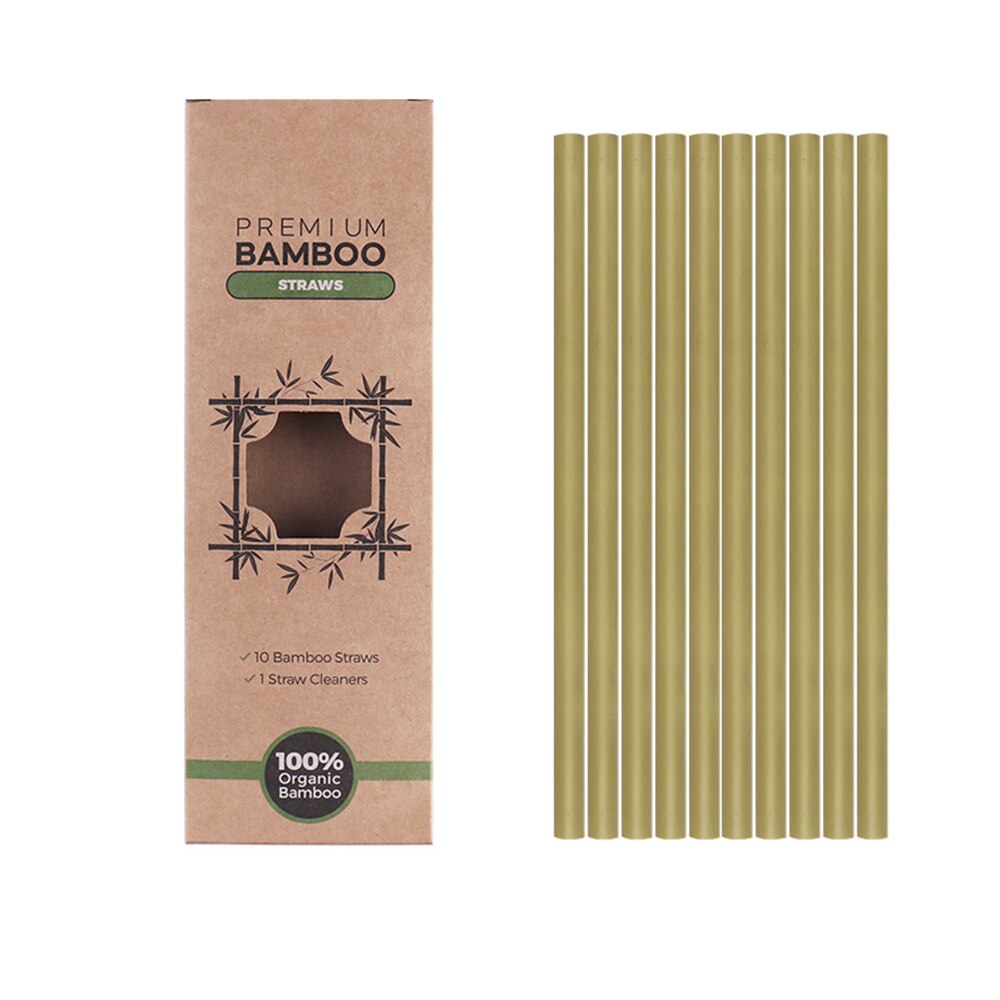 Eco-friendly Natural Bamboo Straws, Sustainable Bamboo Reusable Straws, with Straw Cleaner and Paper Box, 10pcs: 10pcs green leather
