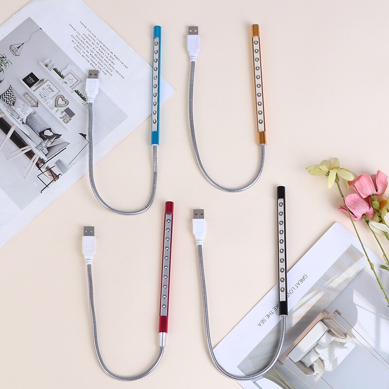 Lámpara de lectura para ordenador portátil, luz Led Mini Flexible, USB, 10 Luces, 1 unidad