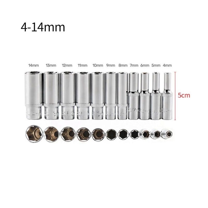 11 Pcs 1/4 Inch Drive Diepe Socket Set Crv Hand Tool 6 Punt Lange Socket Hex Reparatie Tool