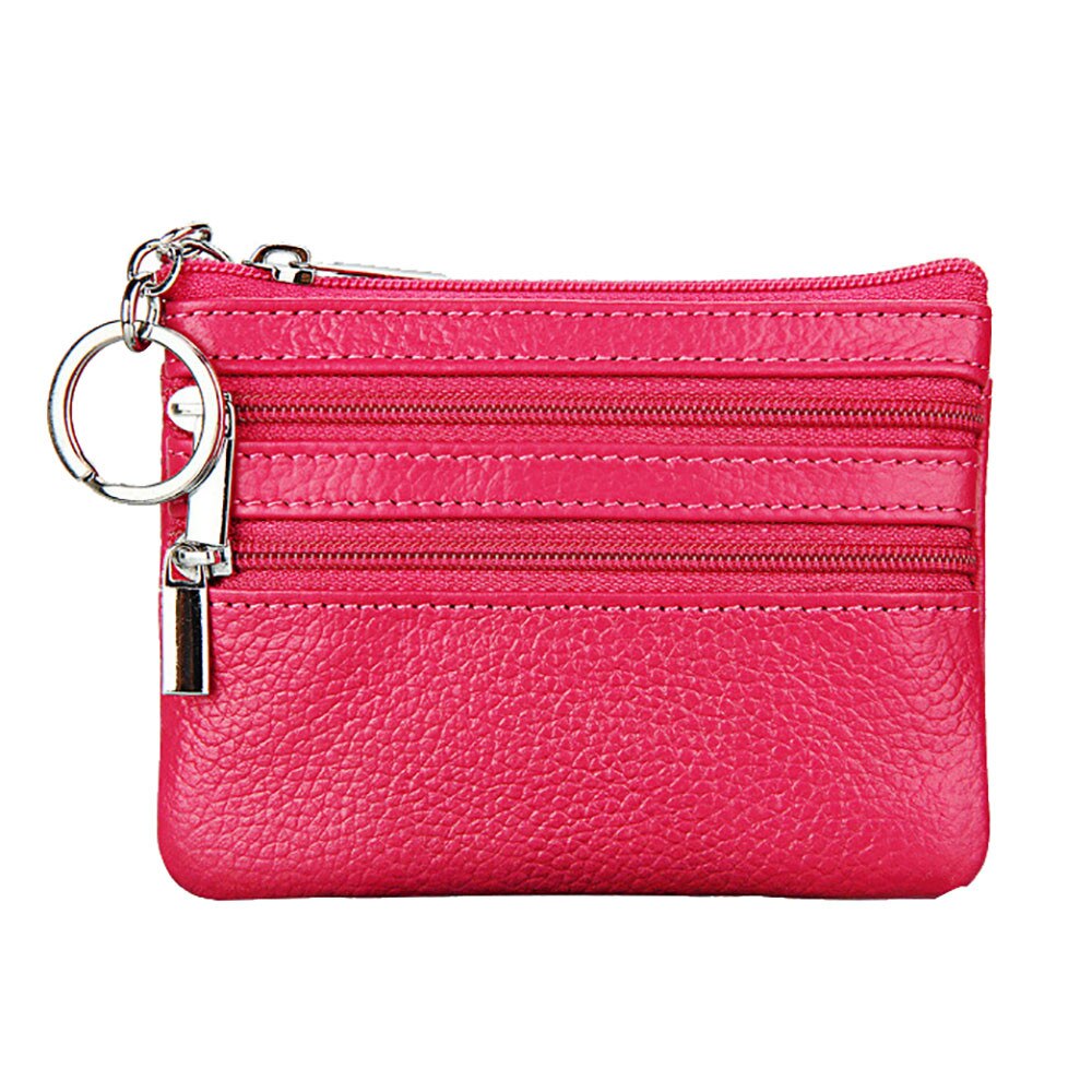 NUOVO caso di Cuoio Della Borsa Della Moneta Delle Donne Piccolo Cambiamento Del Raccoglitore Borse Mini Chiusura Lampo Sacchi di Denaro di Tasca Portafogli Key Holder # T2: Hot Pink