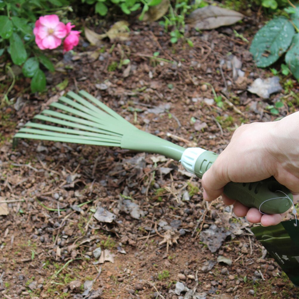 1 Uds., rastrillo de césped de nueve dientes, herramientas de jardín de hojas sin zafiro, pala en maceta, suministros de jardinería con mango de PVC