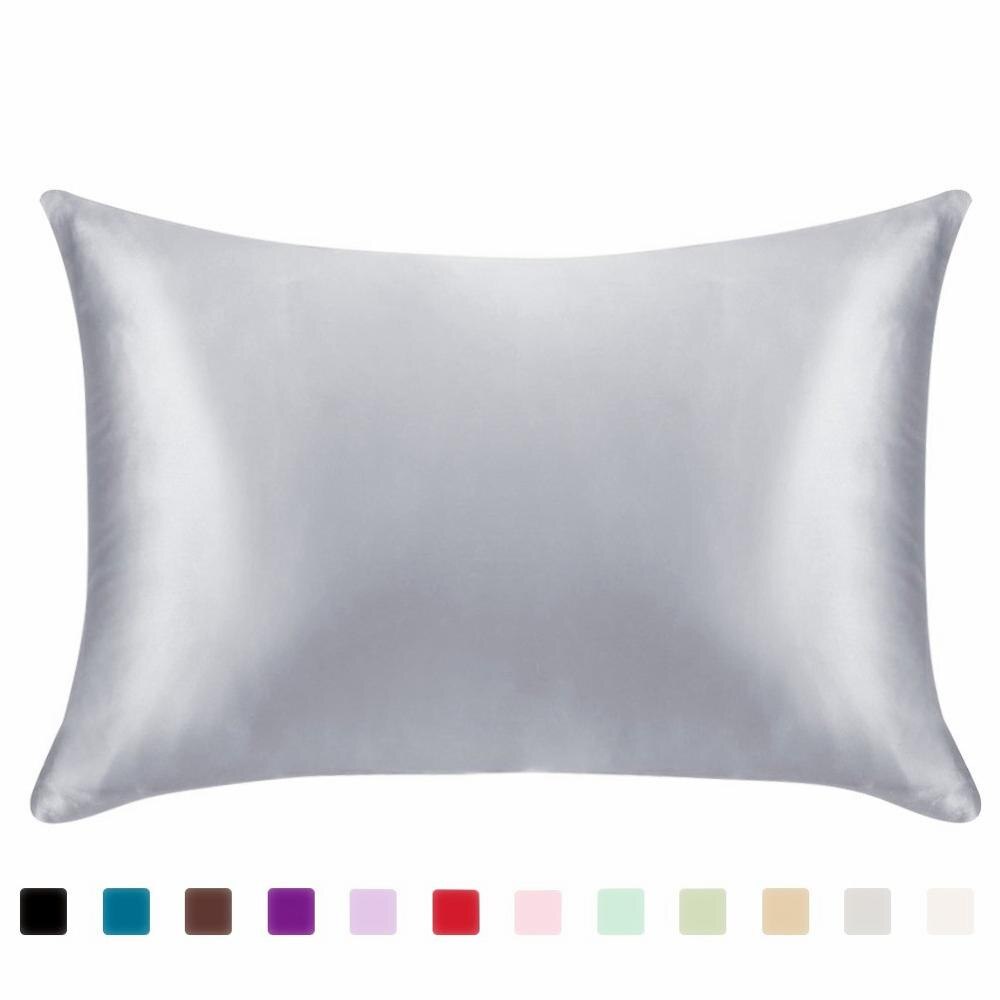Ren emulering satin siden örngott fyrkantig kudde enkelfodral stolsits mjuk mulberry vanligt örngott fodral: Ljusgrå / Usa twin (20 x 26 tum)