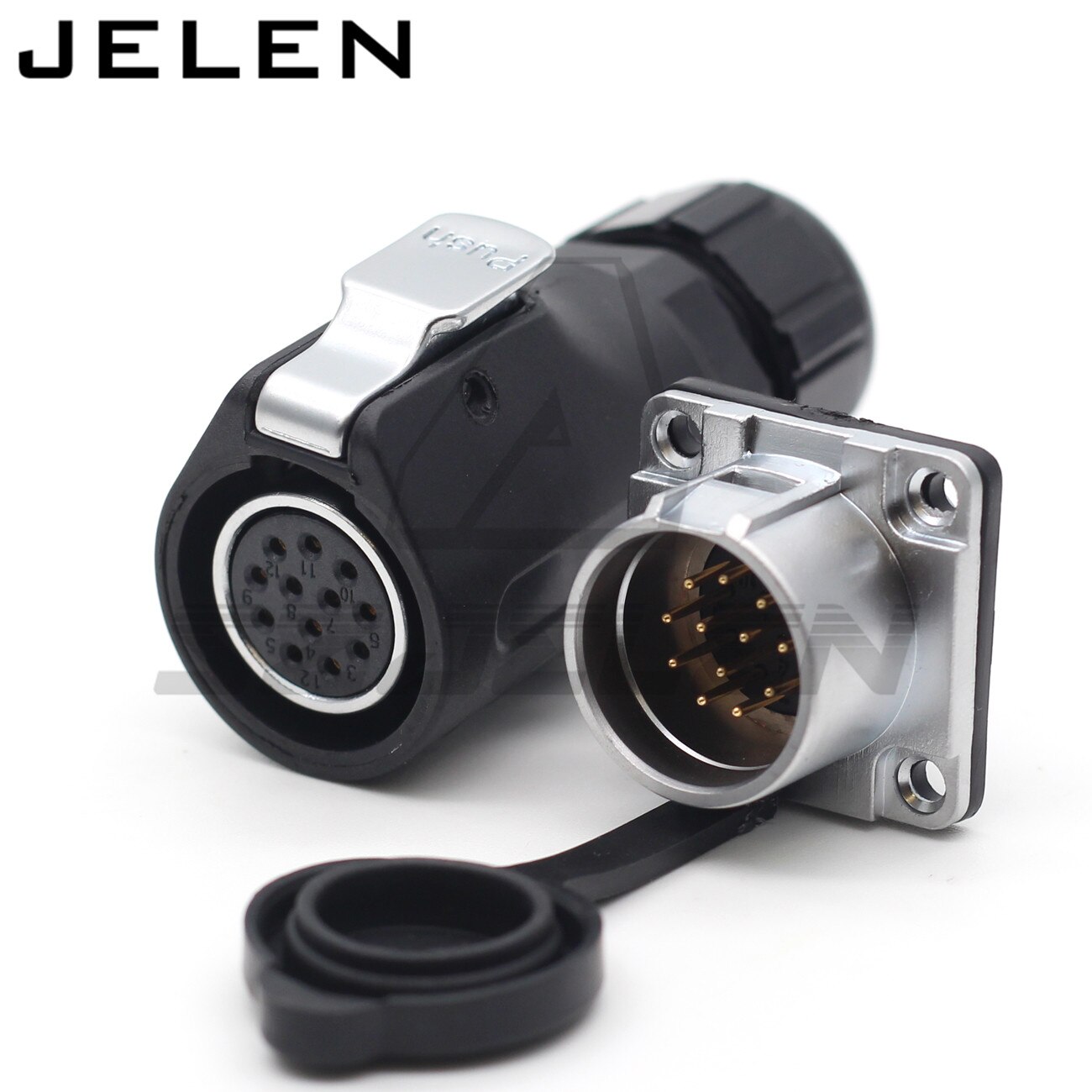 XHE20, IP67 2/3/4/5/6/7/8/9/10/12 pin Waterproof connector Square 4 holes panel mount connector power cable female plug socket: 12 pin