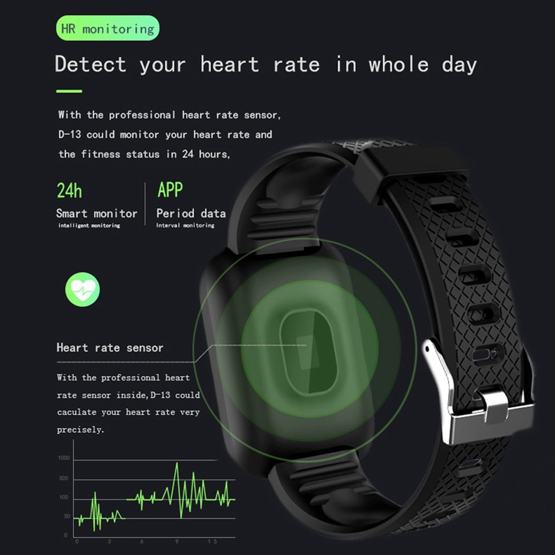 D13 smart ur armbånd puls tracker skridttællere blodtryk vandtæt 116 plus wirstband til ios androd pk iwo 8
