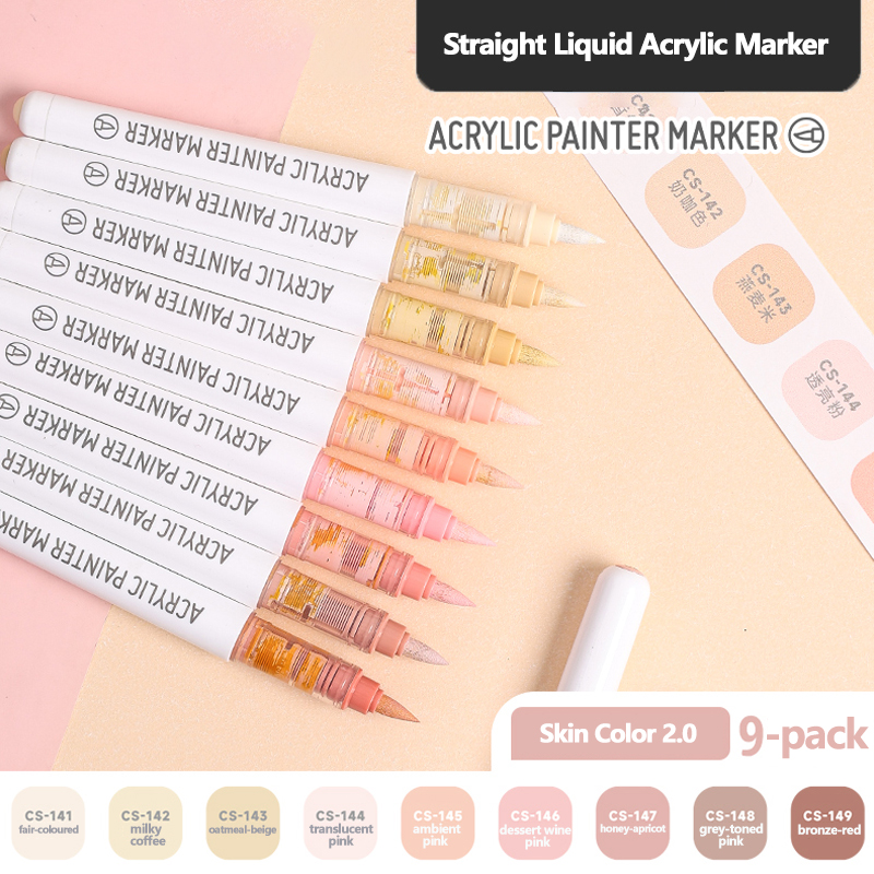 9 stk/eske blandede farger akryltusjer sett kunst stein malingspenner låve graffiti til stein glass bok sko gjør-det-selv håndverksutstyr: Elfenben hvit