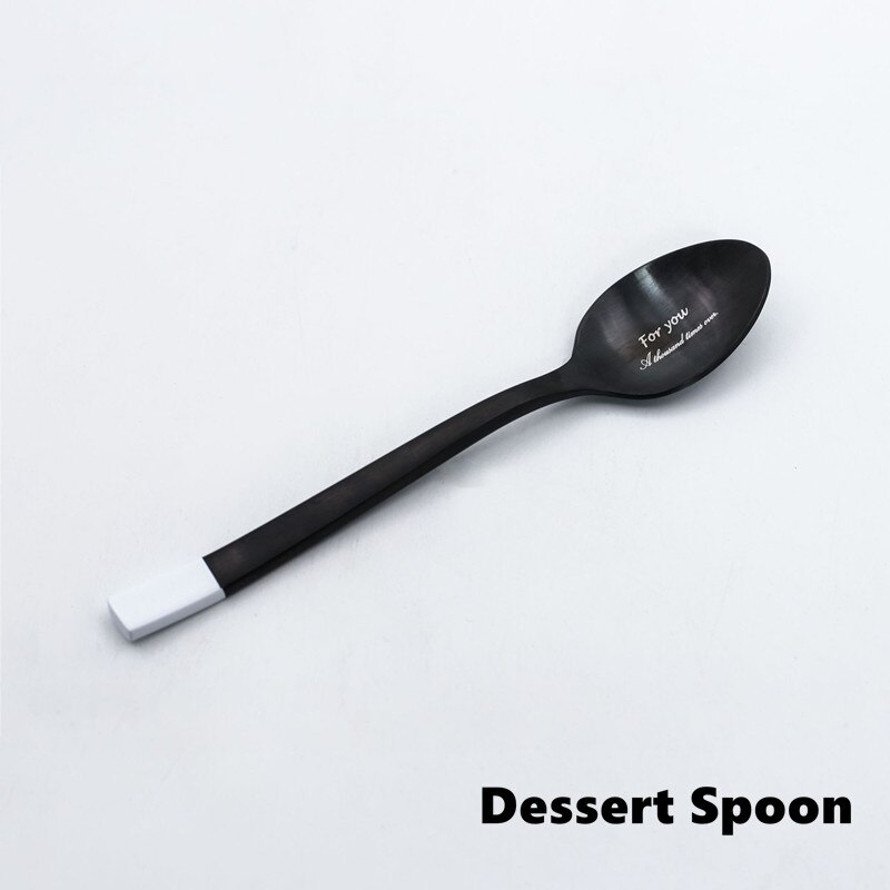 Stainless Steel Dinnerware Sets Knife and Fork Spoon Tableware Steak Chopstick Spoon Set Black Simple Western Tableware: Dessert Spoon