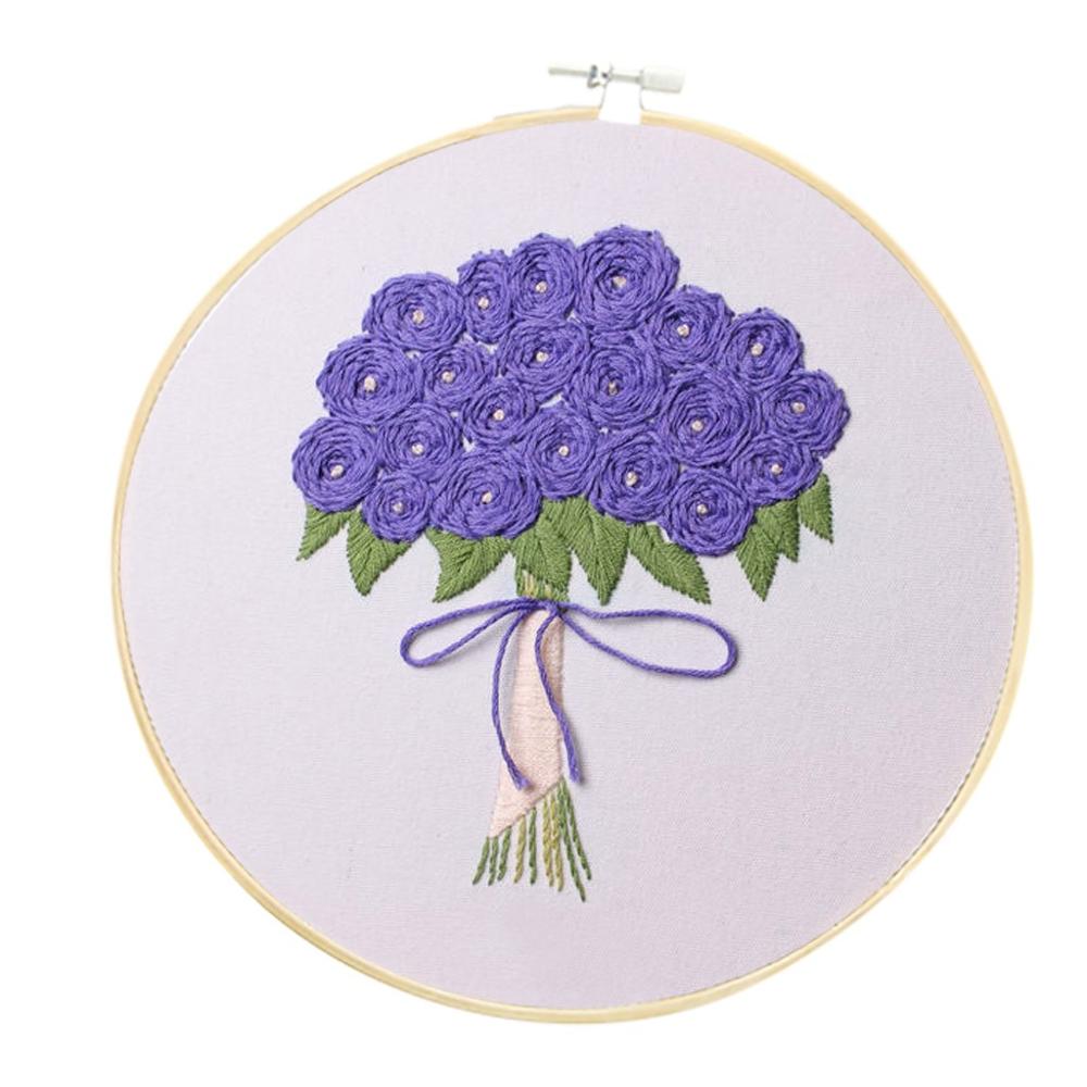 DIY Embroidery Cross Stitch For Beginners-Handmade Embroidery DIY Craft Stamped Embroidery Cloth with Floral Kit Rose Pattern Q3: A