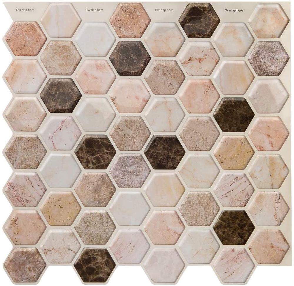 Hexagon White Stone texture Vinyl Sticker Self Adhesive Wallpaper Kitchen Bathroom Square Wall Tiles (1 Sheet): T80155