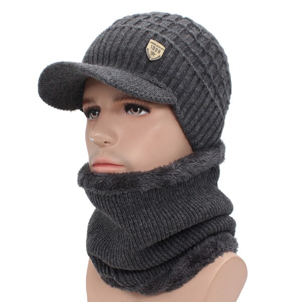 AETRUE Winter Hat Skullies Beanies Hats Winter Beanies For Men Women Wool Scarf Caps Balaclava Mask Gorras Bonnet Knitted Hat: gray set