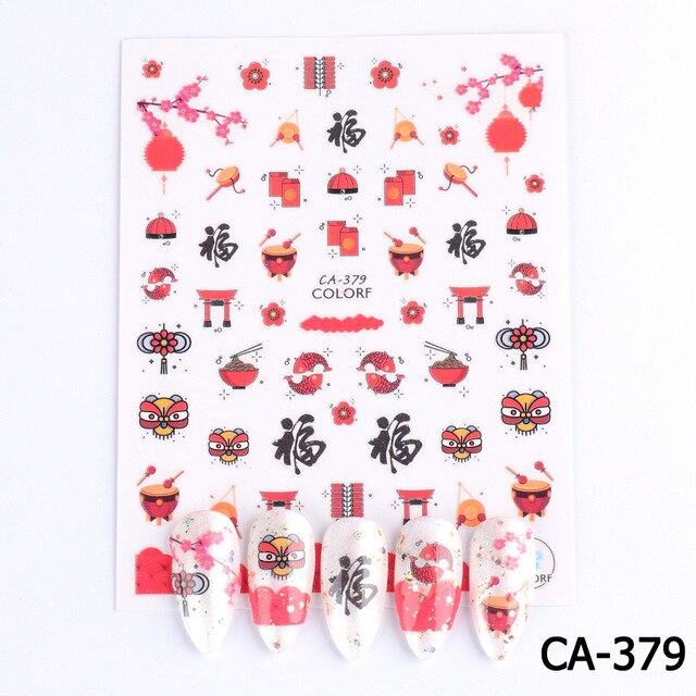 Year Nail Sticker Water Decals Mahjong Chinese Character Personality Nails Slider Art Decoration Manicure: CA-379