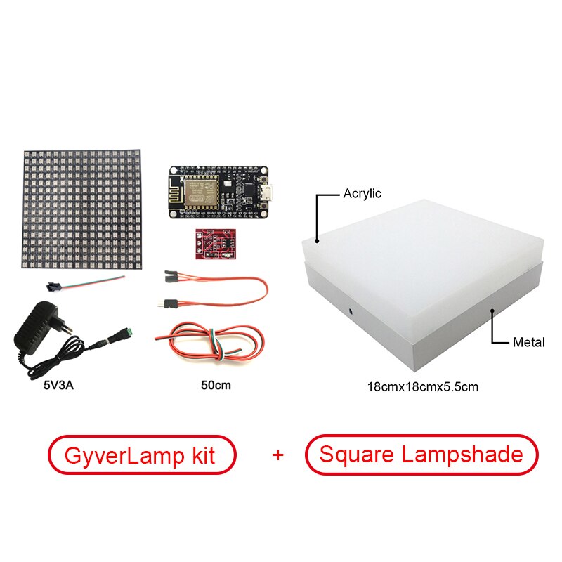 Diy Gyverlamp Kit 16X16 WS2812B Led Matrix 5V Rgb Flexibele Panel Fire Lamp Set Cilindrische Pe Plastic plafond Acryl Schaduw: Square GyverLamp kit