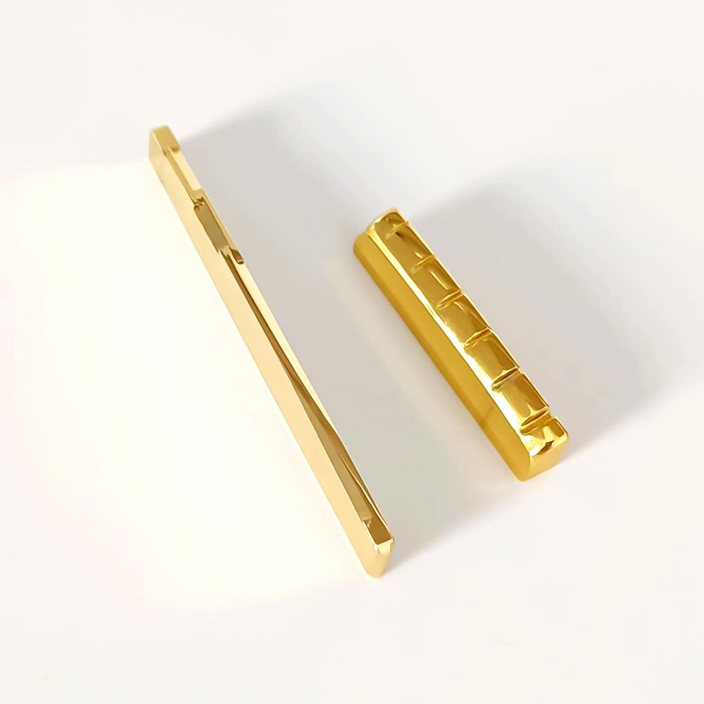 6 String Slotted Brass Gold Plated Acoustic Guitar Nut and Bridge Saddle Guitar Parts Gold