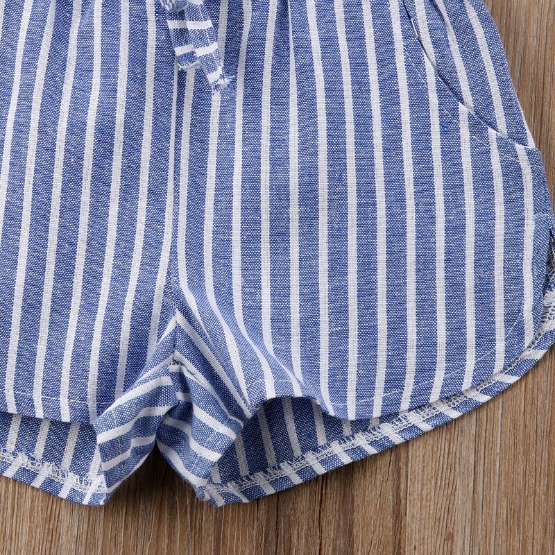 1-6y småbørn baby piger dejlige sommer overalls romper kort længde off skulder blå stribet elastisk talje overalls