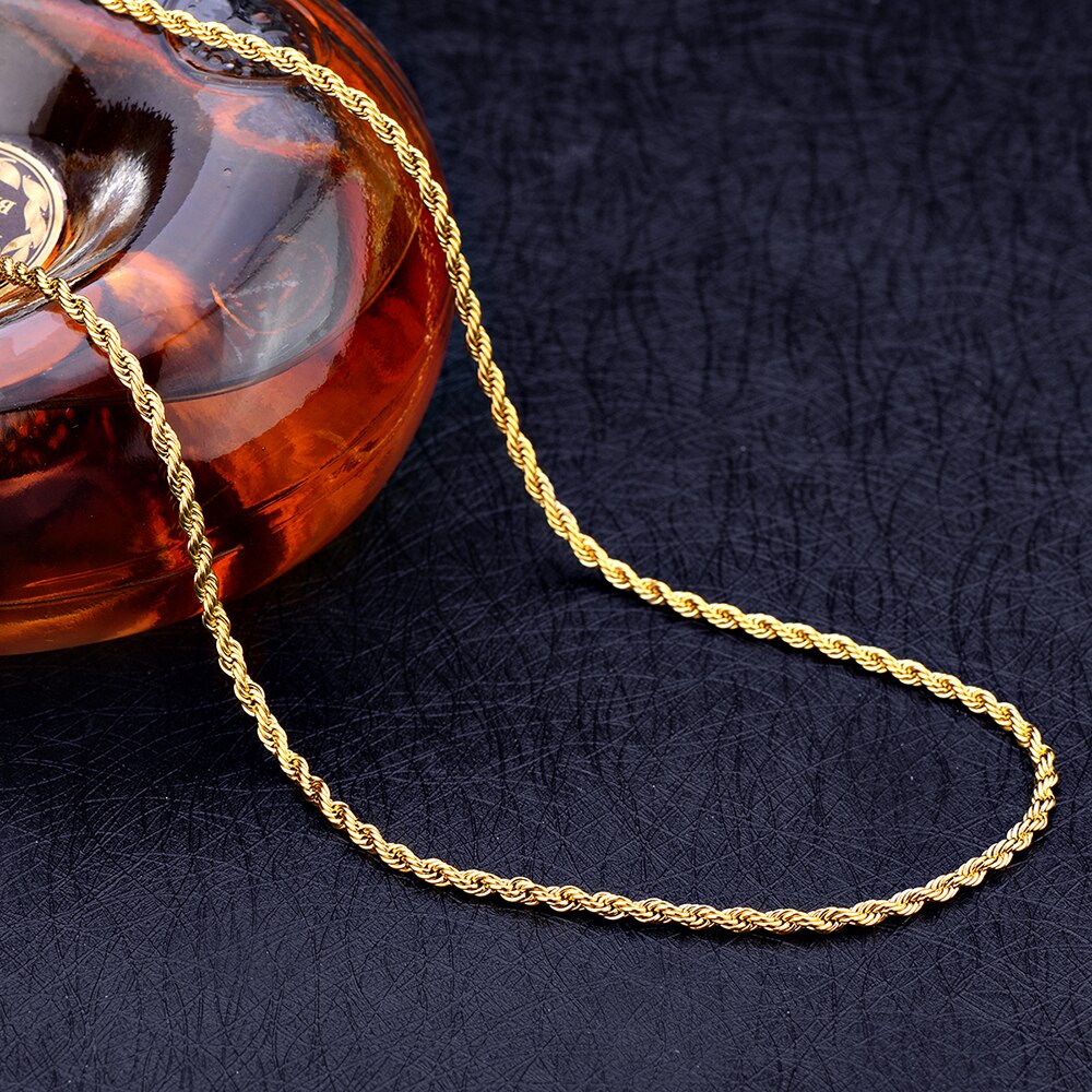 Collar de cadena de giro de oro Chapado en acero inoxidable para hombre y mujer, de 3MM, 316L, de bisutería, precio bajo
