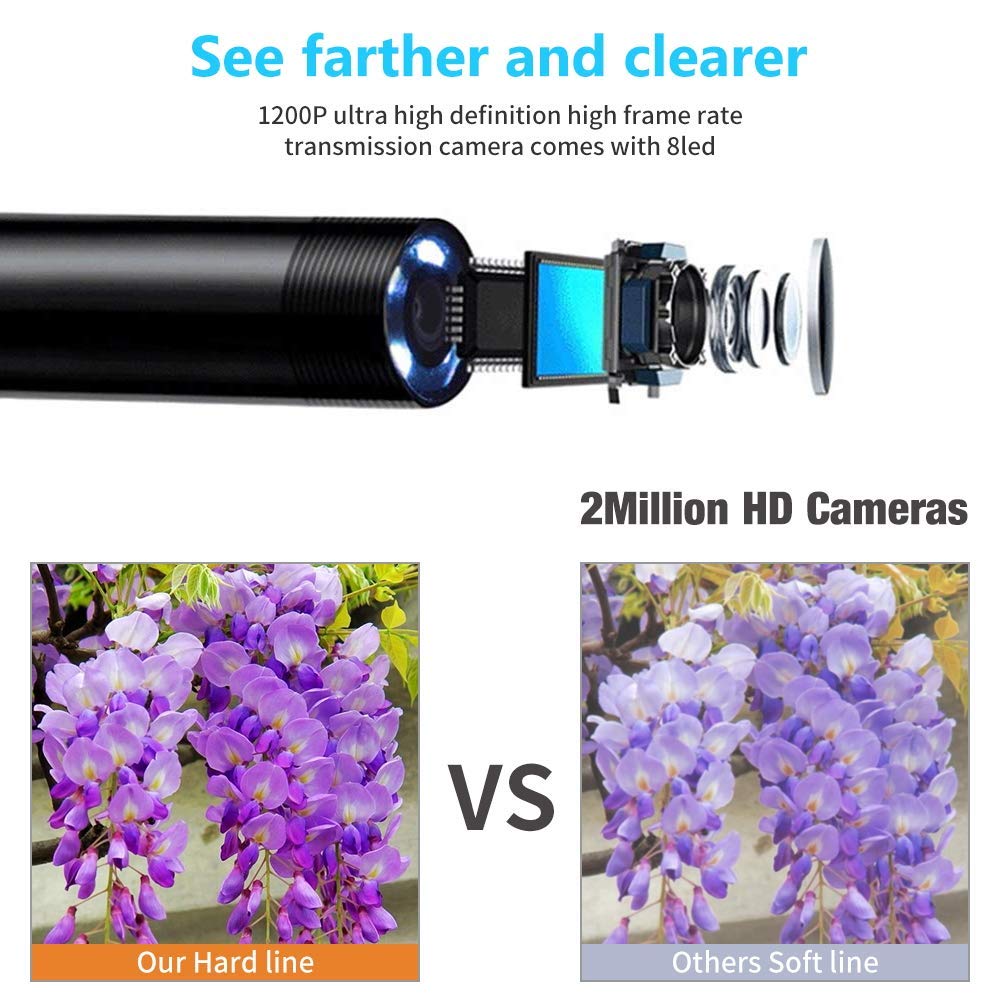 WiFi Endoscope Camera HD 1-10M 8MM Mini Waterproof Soft/Hard Cable Inspection Camera 8 LED Borescope Camera For Android PC IOS