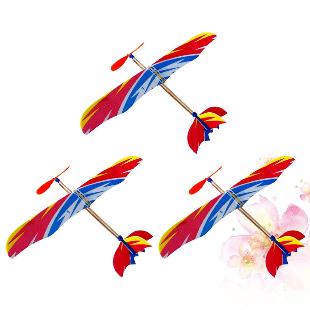 1 Set 3Pcs Rubber Band Powered Aircraft Toy (Small Thunderbird Colorful)