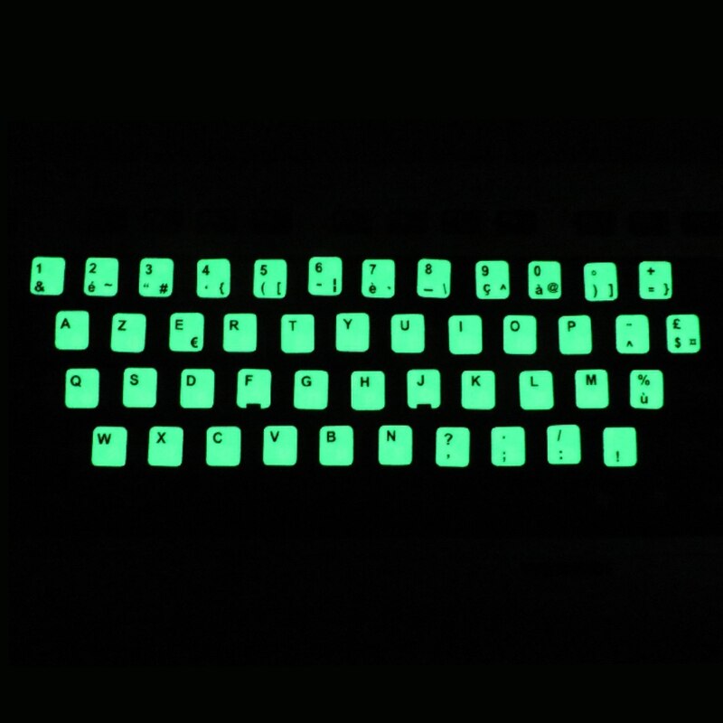 Självlysande vattentäta tangentbordsklistermärken fluorescerande tangentbordsklistermärken skyddsfilmlayout med knappbokstäver för engelsk nyckel