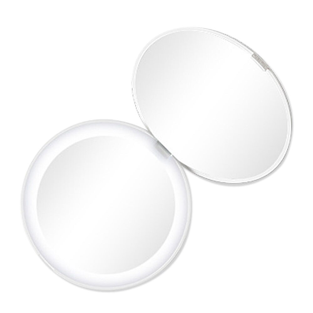 Mini makeup spejl bærbar håndholdt led oplyst 10x forstørrelsesglas kosmetisk dressing spejl til kvinder piger hjemme rejsebrug: Hvid