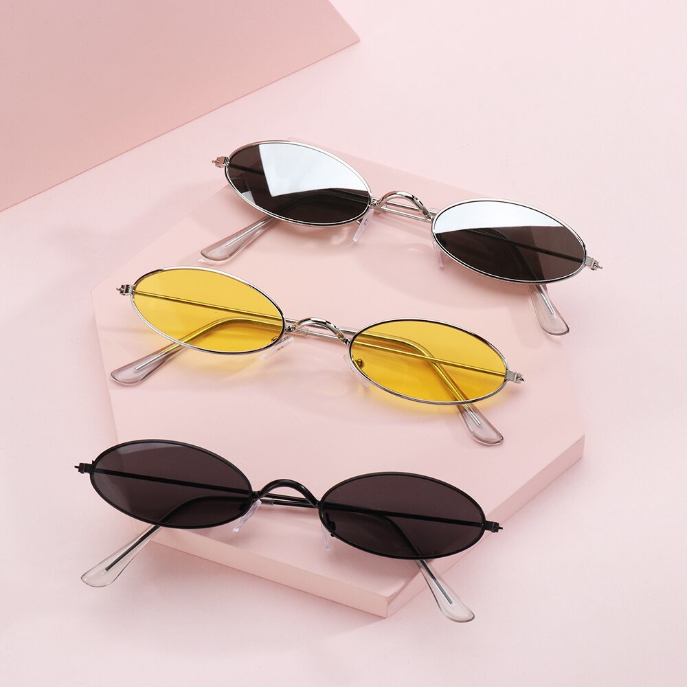 Oval Sunglasses For Women Classic Metal Small Frame Driving Sun Glasses Chain Vintage Shades Summer