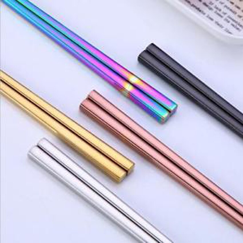 1 Paar Rainbow Kleurrijke Eetstokjes Antislip Rvs Chop Sticks Metalen Rvs Herbruikbare Holografische Regenboog