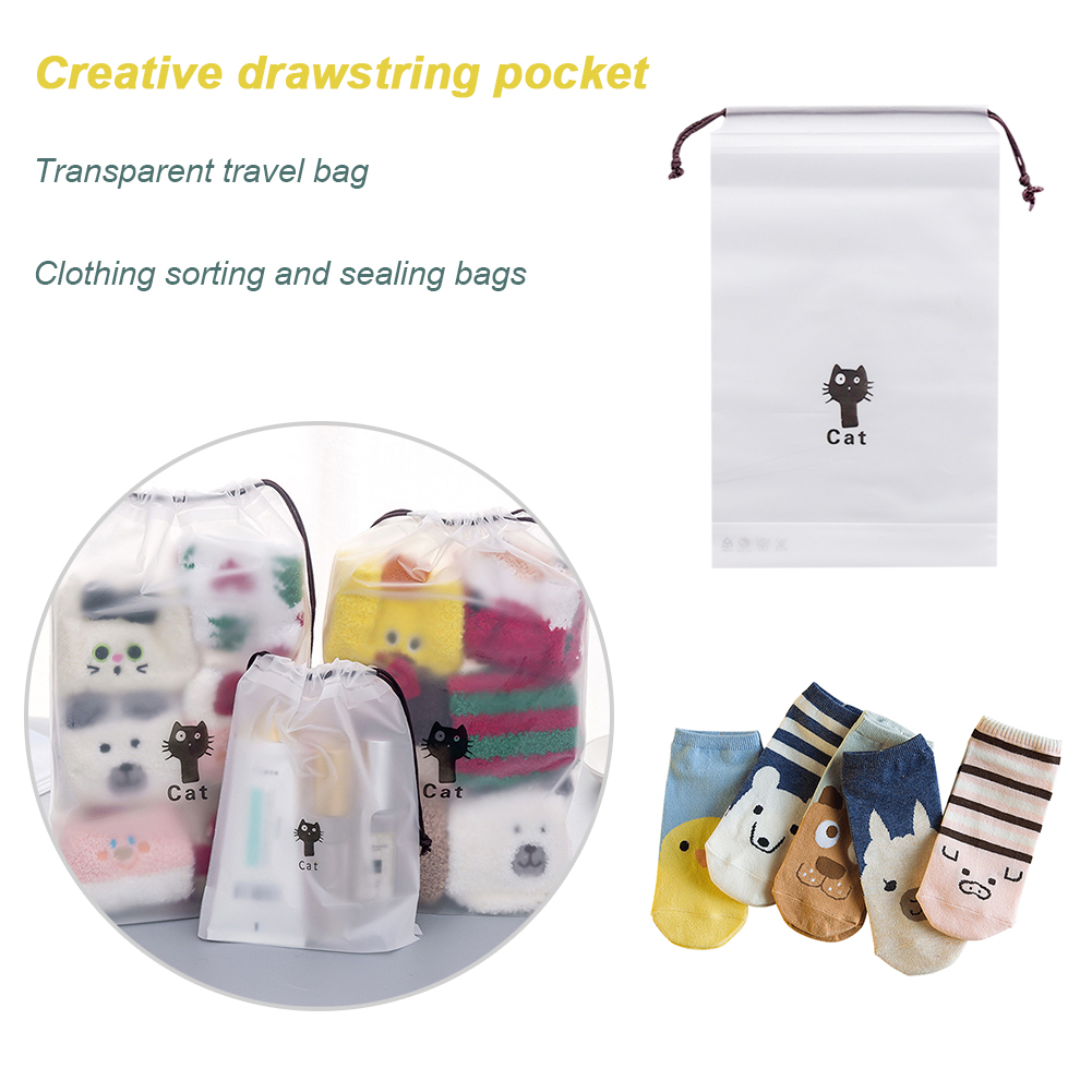 Clear PVC Drawstring Bag Wash Toiletry Pouch Cartoon Storage Organizer Women Cute Travel Beauty Cosmetic Make Up Case