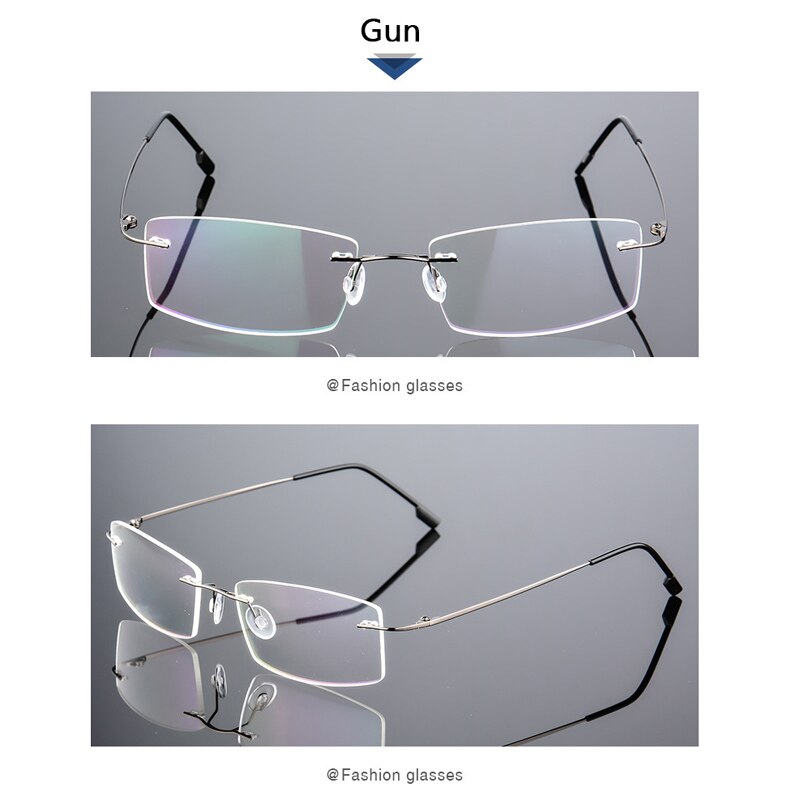 Anti-blåt lys foldende kantløse briller optiske briller mand firkantet rustfrit stål letvægts hukommelse titanium spektakel: Grå