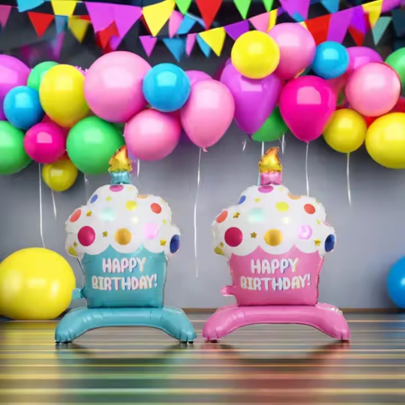 Globo de pastel de cumpleaños con Base, globo de aluminio de pie, bonito globo de pastel, suministros de decoración para de cumpleaños para niños y niñas, Baby Shower