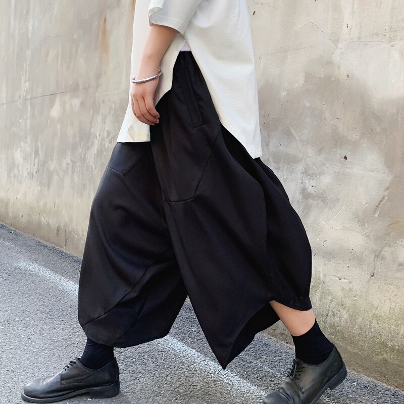 Men Dark Black Loose Harem Pant Japan Streetwear Hip Hop Punk Casual Pant Male Skirts Trousers