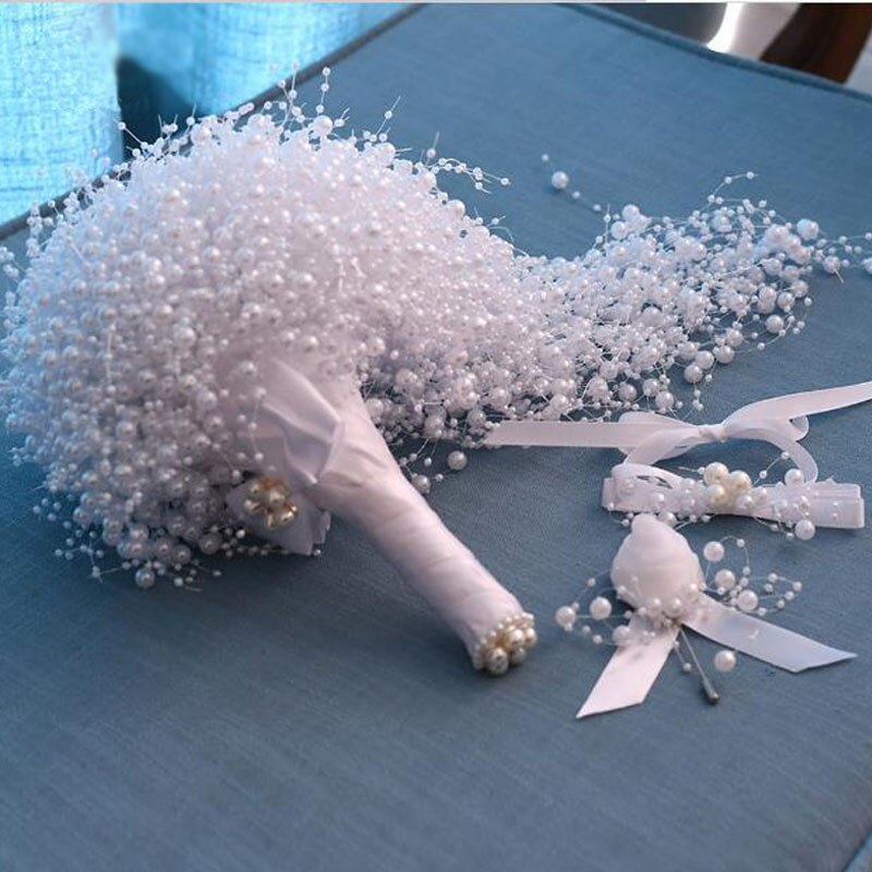 SexeMara Wedding Bouquet Handmade Waterfull Bride Bouquet Wedding Flower Bridal Bouquet Full Pearls Ivory&amp;white Bouquet: 01