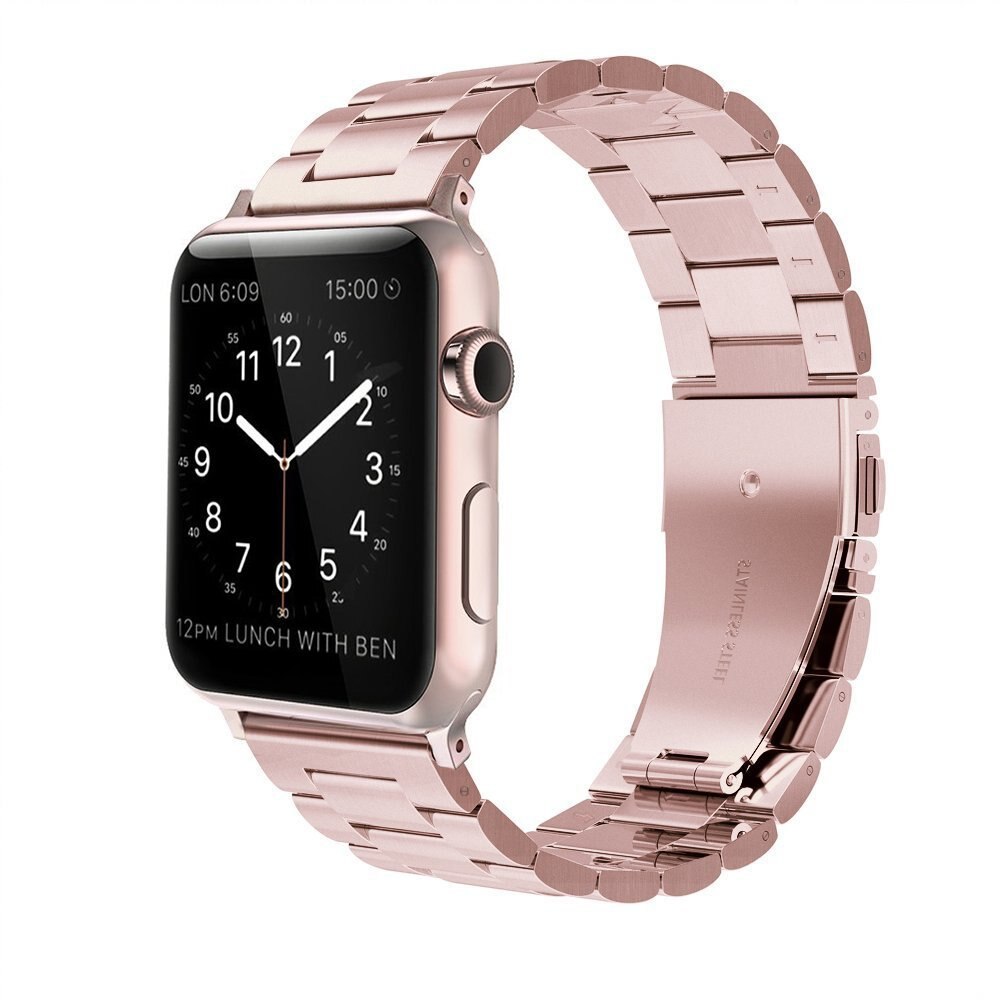 Bracelet en acier inoxydable pour Apple Watch, 38/42mm/40/44mm série 1 2 3 4 5 6, pour iwatch 5, bracelet avec bouton rose or: Rose gold / 42-44