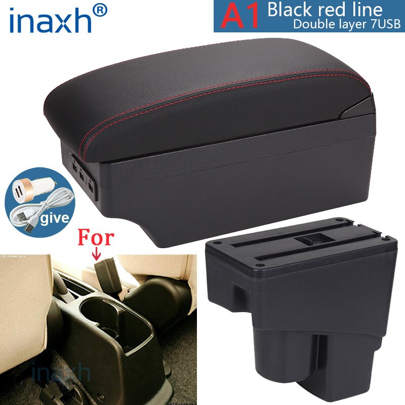 For Honda Jazz Armrest box For Honda Fit Jazz 1 Car Armrest 2003-2007 Arm Storage box car accessories 2003 2004 2005 2006 2007: A1 Black red 7USB