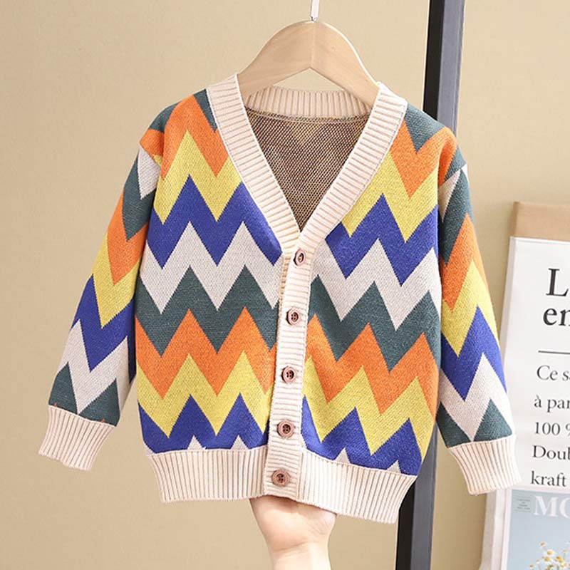 Høst jenter fargerike stripete gensere låve jente strikkede myke klær baby uformelt cardigan kommode 2 6 år: Az2498 beige / 5t
