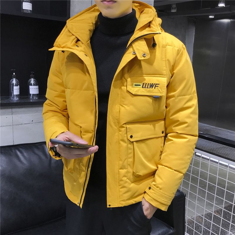 Parka con bolsillos grandes para hombre, chaqueta informal con capucha de Color sólido, abrigo grueso y cálido con capucha en 4 colores, talla 5XL, novedad de invierno,: XXL FOR 175 CM 65KG / yellow