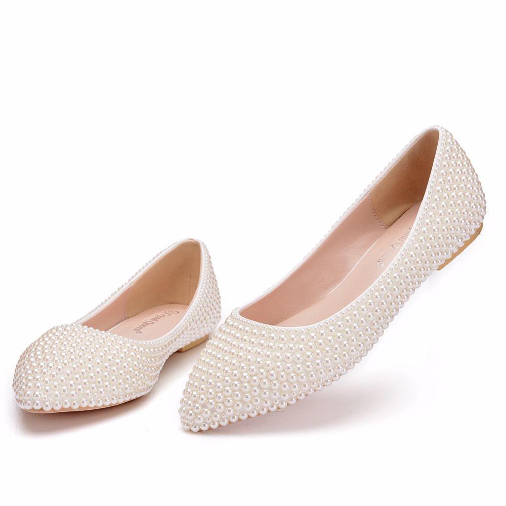 Witte kralenketting voor bruid en bruidegom, temperamentvolle schoenen, handgemaakte parels, casual schoenen, grote maten damesschoenen 41,42,43: Beige / 9