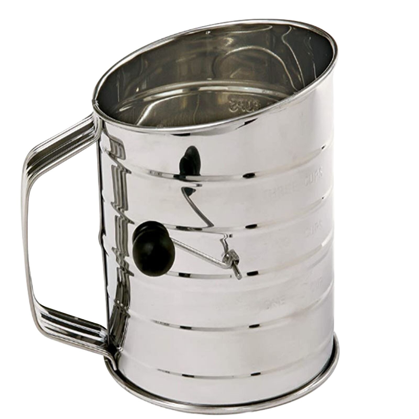 Tamiz de harina de manivela de mano rotativa de acero inoxidable de 3 tazas con agitador de 2 cables, agitadores, agitadores, utensilios de cocina para horno, herramientas de repostería para hornear: Default Title